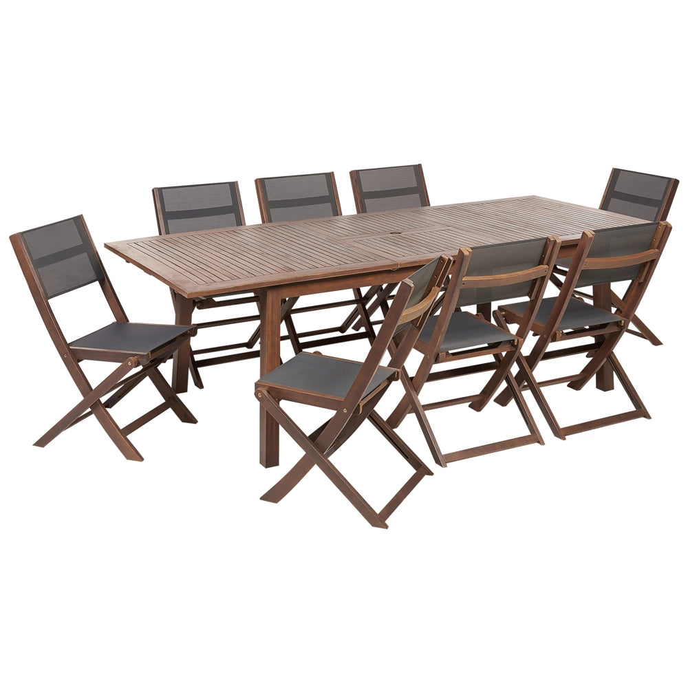 Set da pranzo da giardino Tavolo in marrone scuro di acacia 8 sedie 9 pezzi