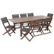 Set da pranzo da giardino Tavolo in marrone scuro di acacia 8 sedie 9 pezzi