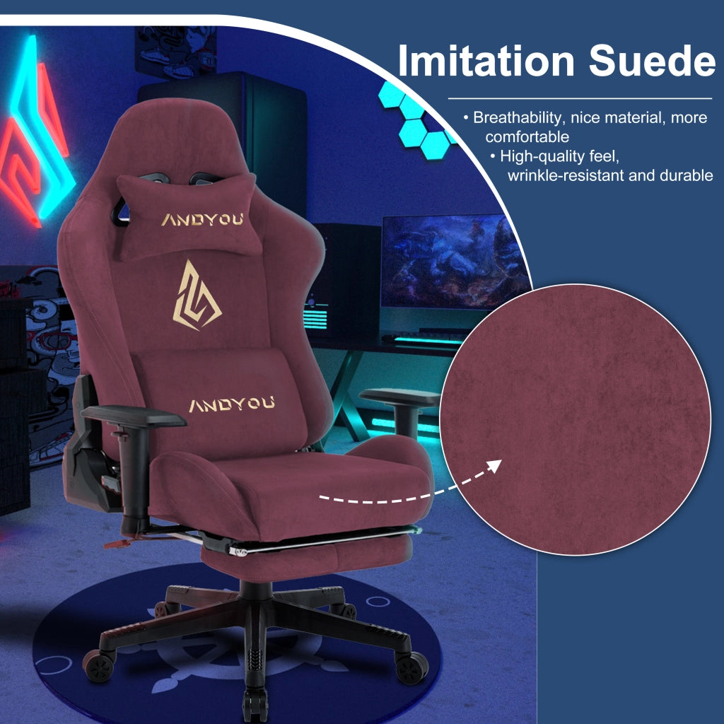 Sedia da gaming con poggiapiedi, regolabile e girevole, rosso ¨C zephmum