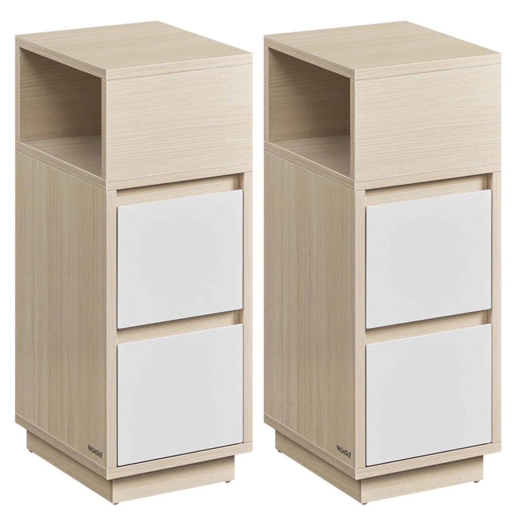 Comodini stretti set di 2 comodini con 2 cassetti e un vano aperto montaggio a sinistra o a destra per camera da letto beige 12_0007690