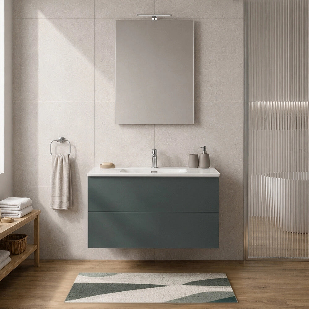 Mobile bagno sospeso 100 cm verde due cassetti push-pull e lavabo Tierra