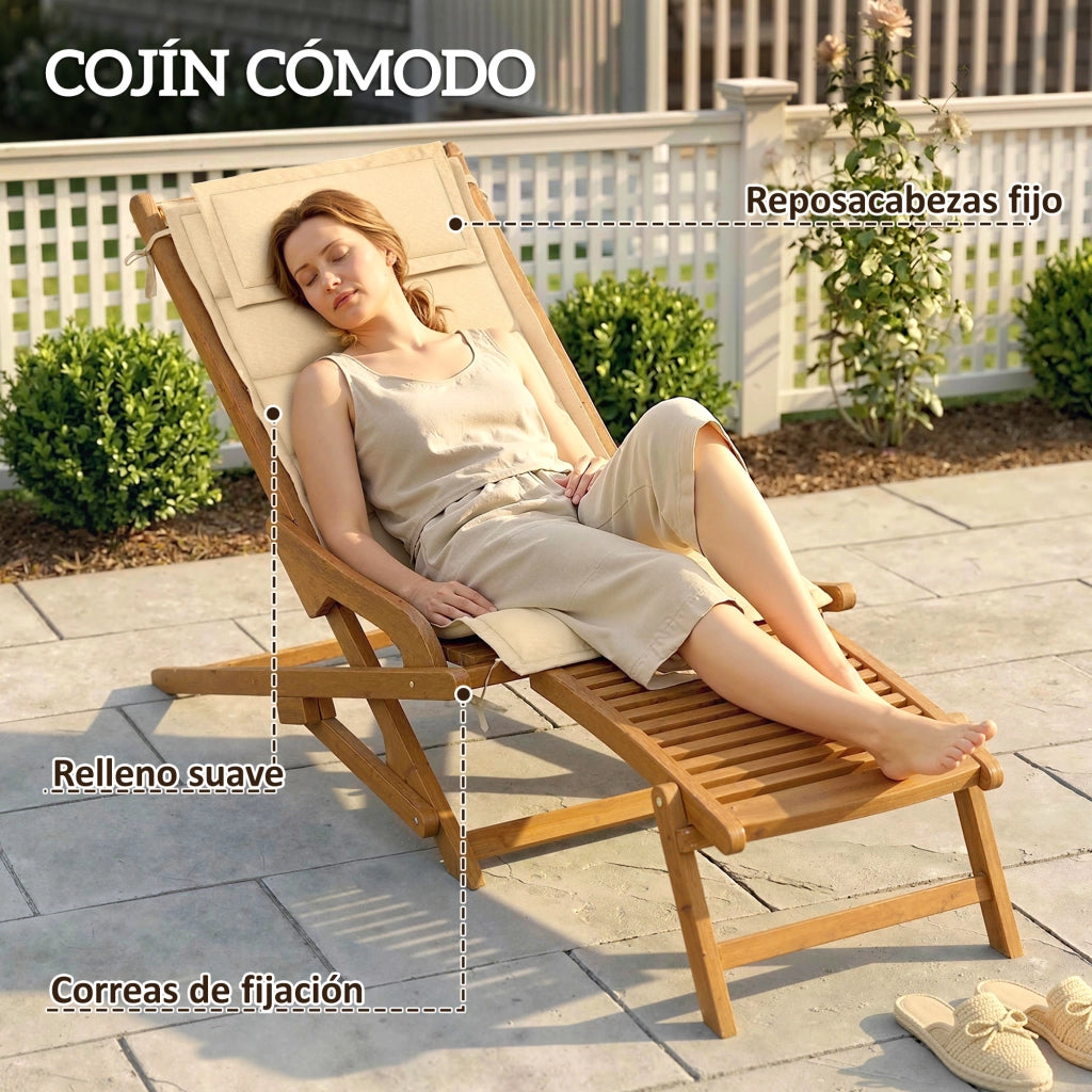 Sedia Pieghevole con Poggiapiedi e Cuscino ¨C zephmum ¨C 158x61x70 Beige