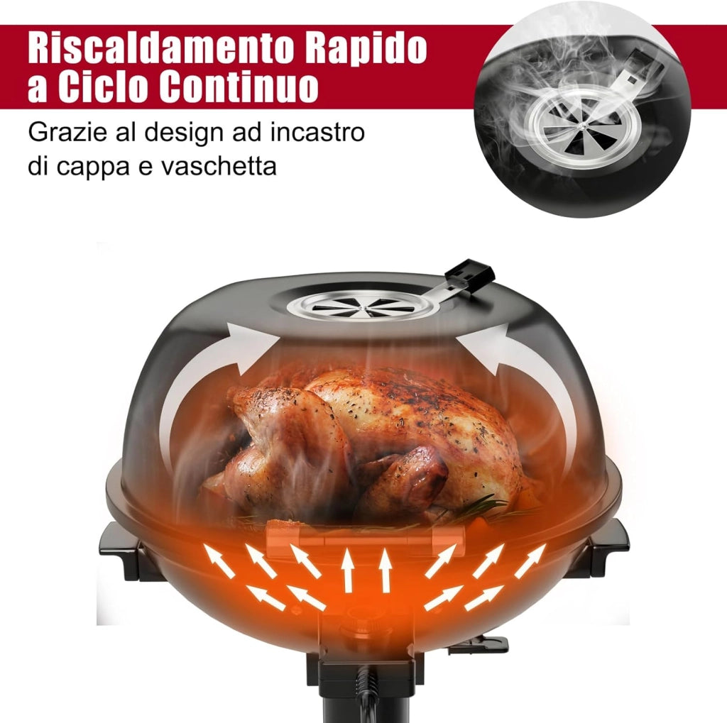 Grill Elettrico per BBQ, Grill Portatile Verticale con Griglia Scaldavivande Rimovibile Antiaderente, Temperatura Regolabile, 1600 W per BBQ, Festa, Campeggio