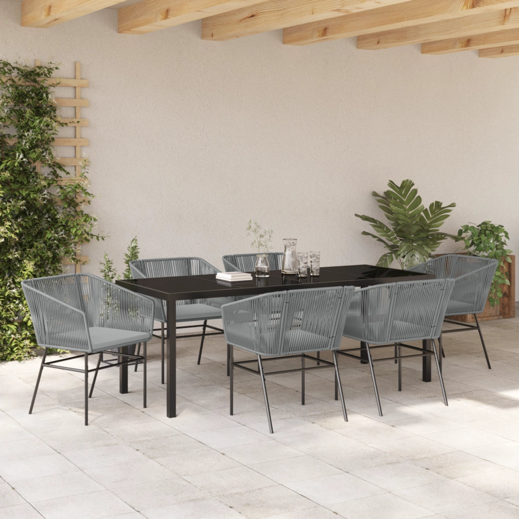 Set da pranzo da giardino 7 pezzi con cuscini grigio in polyrattan
