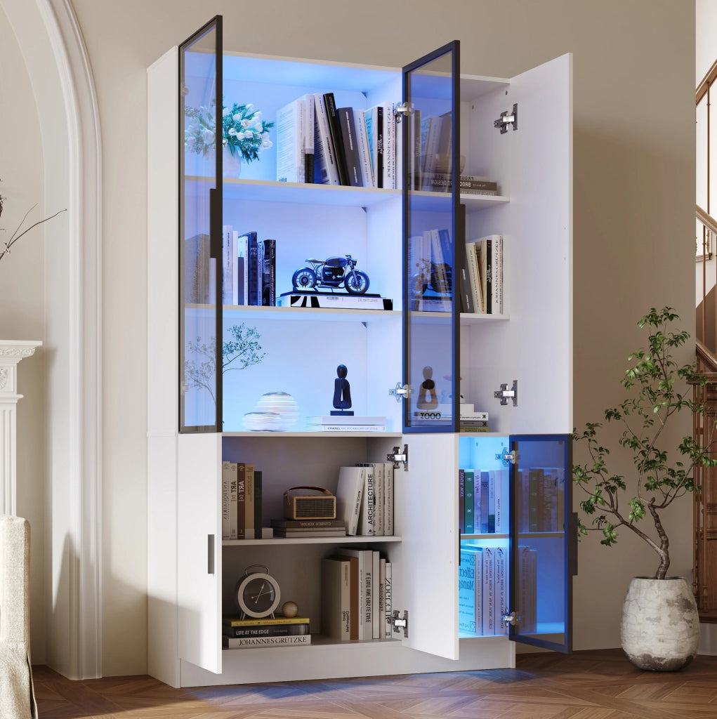 Vetrina alta 200 cm con 3 ante in vetro e LED; 120x35 cm; bianco; in truciolare