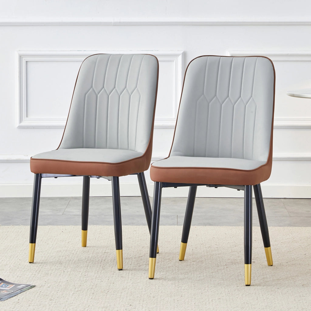 SEDIA da pranzo Set da 2 pezzi 43 cm PU bicolore grigio chiaro e marrone gambe nere