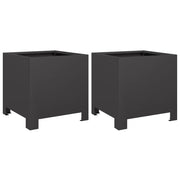 2 pz Fioriere | Cassetta per fiori | Vaso da Giardino Nere 30x30x30 cm in Acciaio