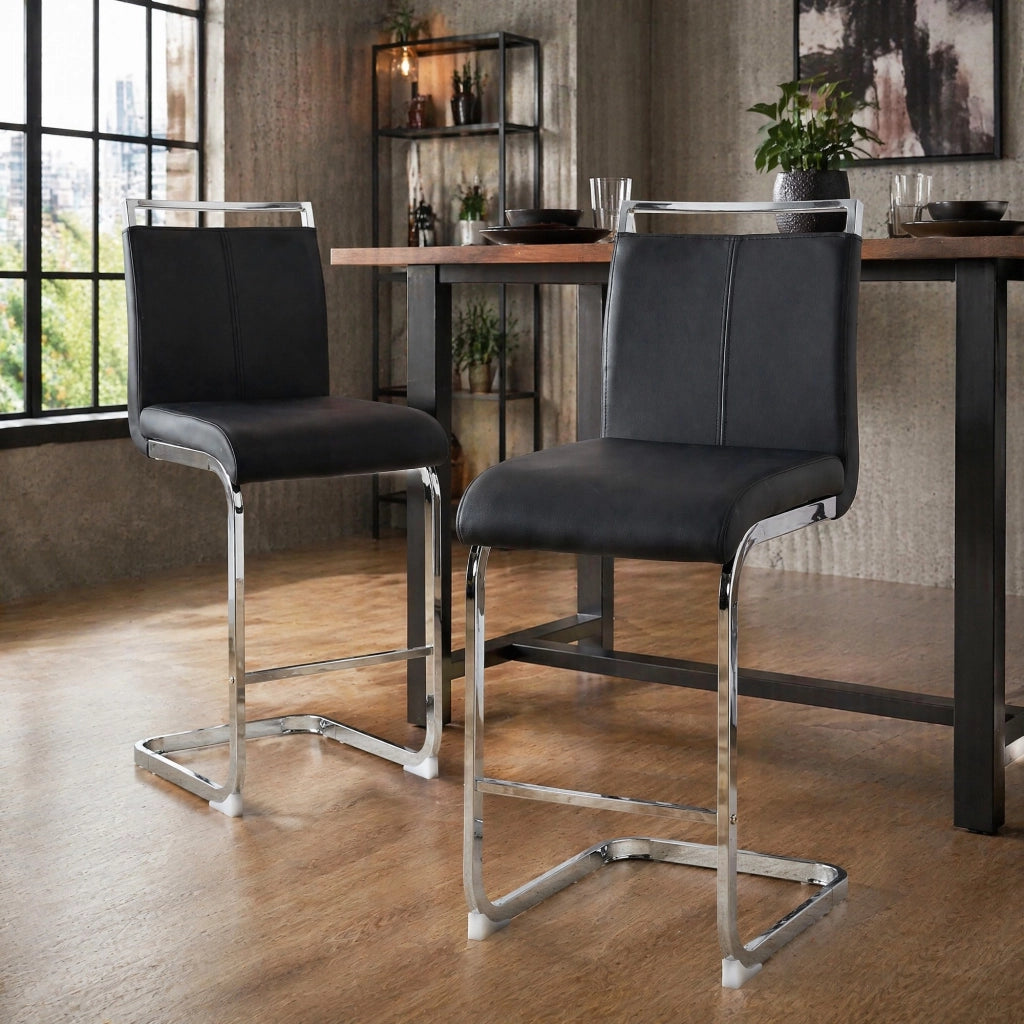 Sgabello da Bar Set da 2 con Schienale e Poggiapiedi per Cucina e Bancone in Metallo e PU Nero Argento 96.5 cm