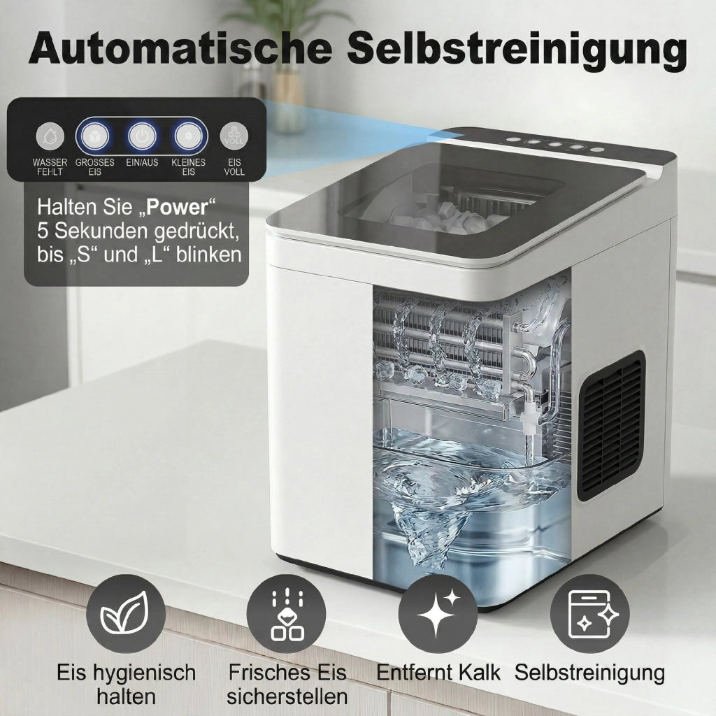 Macchina per Ghiaccio Autopulente Compatta con Paletta e Cestino ¨C Zephmum ¨C Bianco