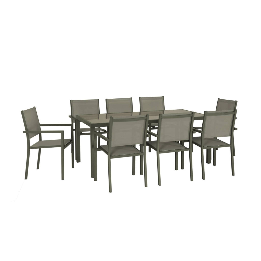 Set tavolo da giardino in alluminio con 8 sedie, verde kaki