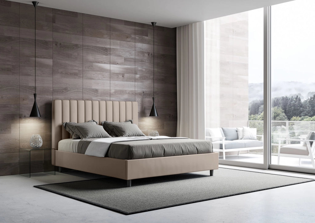 BS COM Letto matrimoniale contenitore doppia alzata imbottito 160x190 similpelle tortora