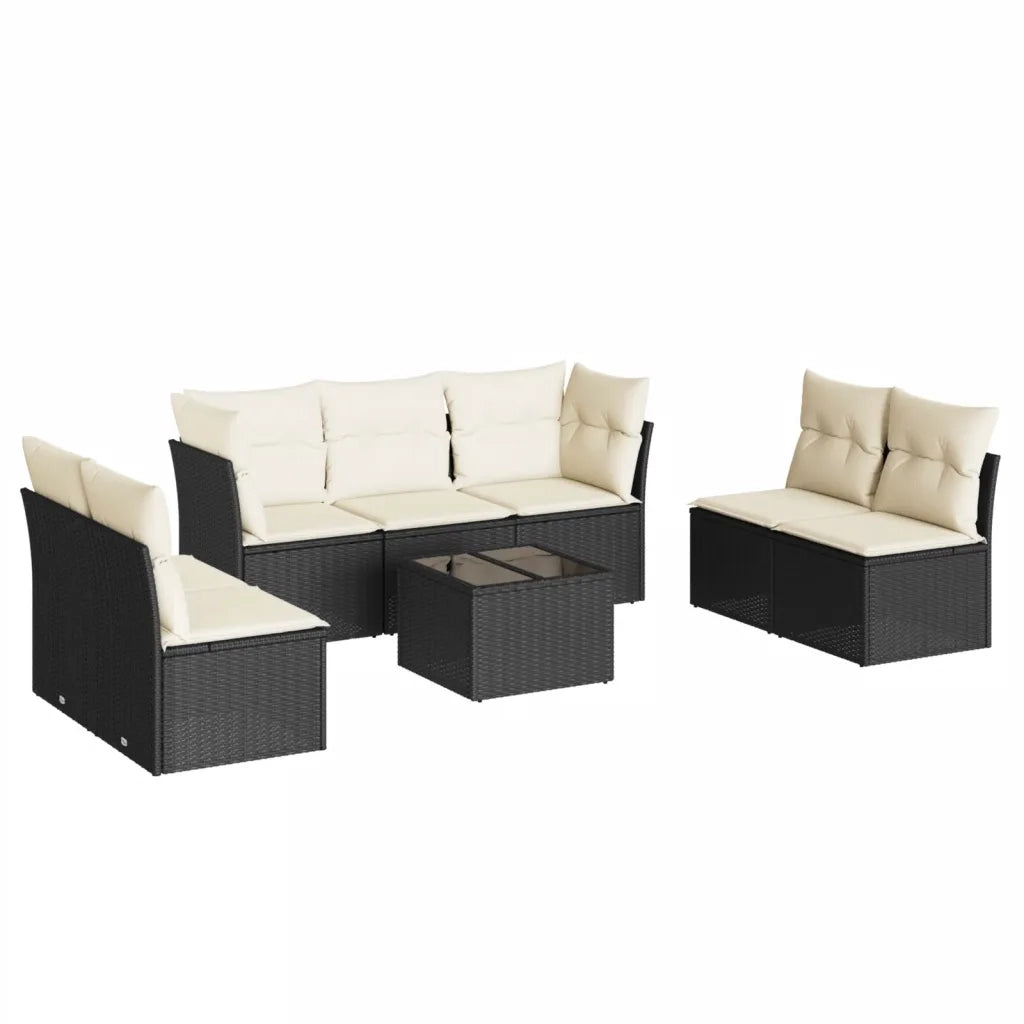 Set Divani da Giardino con Cuscini 8 pz Nero in Polyrattan