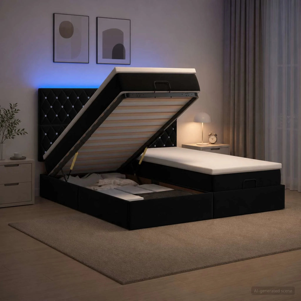 Letto Ottomano con Materasso e LED Nero 160 x 200 cm Velluto 3458474