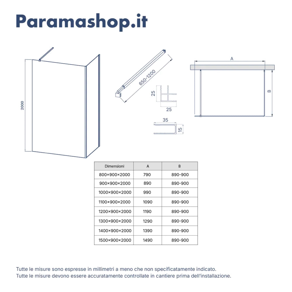 Doppio walk-in cromato 90x100 cm vetro 8mm trasparente anticalcare h200 | Keros