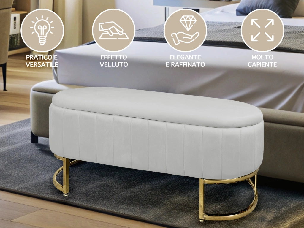 Panca Imbottita Divanetto In Velluto Contenitore Pouf PortaOggetti Panca Sgabello A Pie Di Letto Con Gambe In Metallo Dorato Cassapanca Ingresso Legno Massello Panchina  - Grigio Chiaro