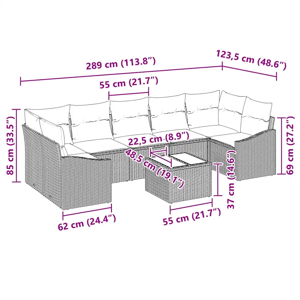 Set di divani Nero e Crema 55 x 55 x 37 cm polyrattan 3346637