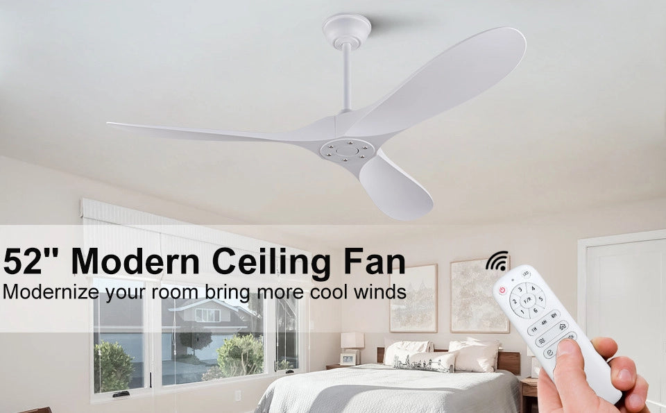 Ventilatore da soffitto 52 pollici senza luce con telecomando; motore DC reversibile; bianco