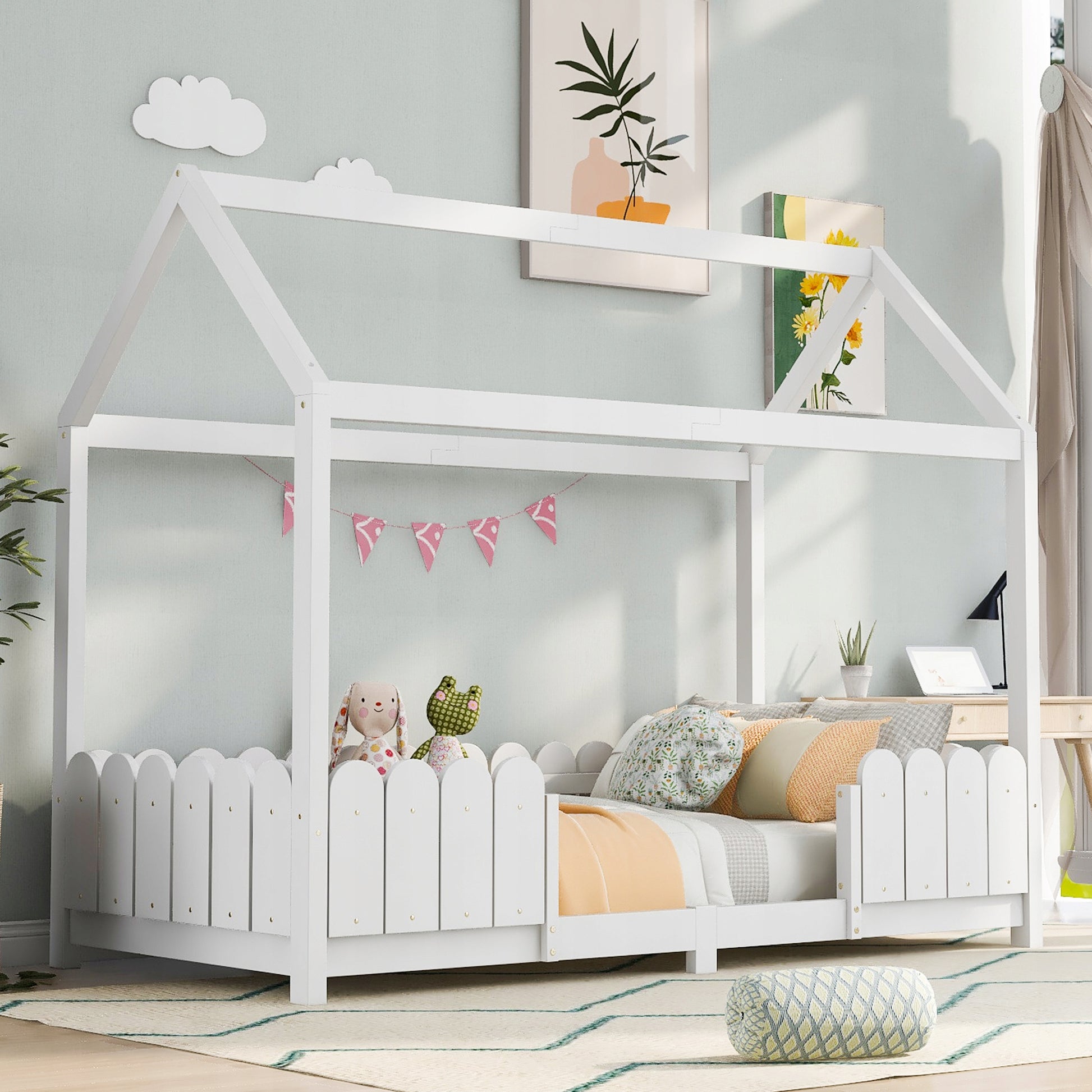 Letto singolo in legno - Xylo - 90x200 - Bianco - Con protezione