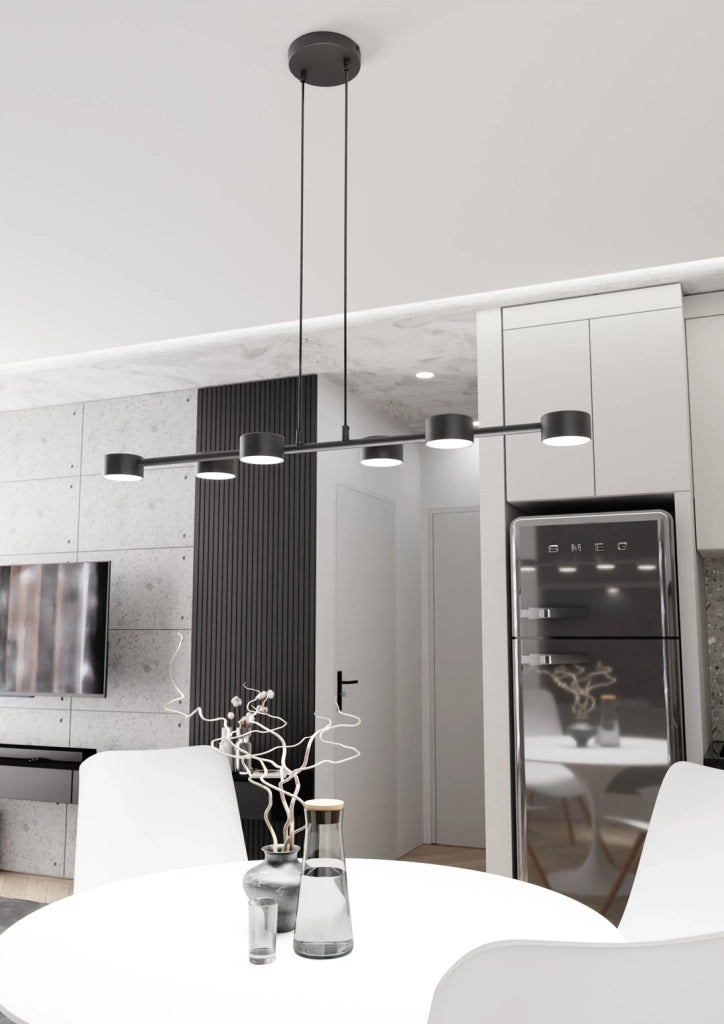 Lampadario Minimal Cyllenius Acciaio Nero 6 Luci Gx53