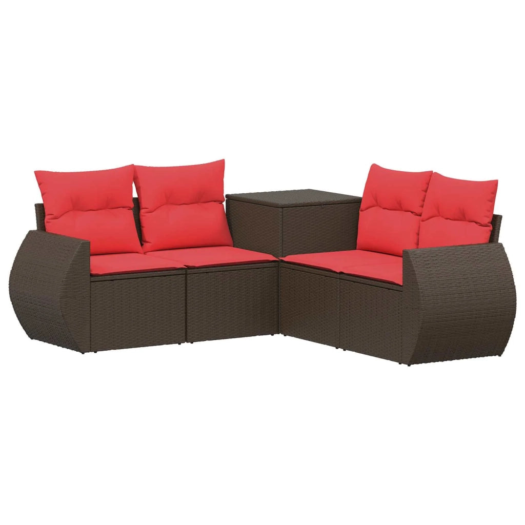 Set di divani 5 pz Marrone e Rosso Rattan sintetico e Acciaio 3447895