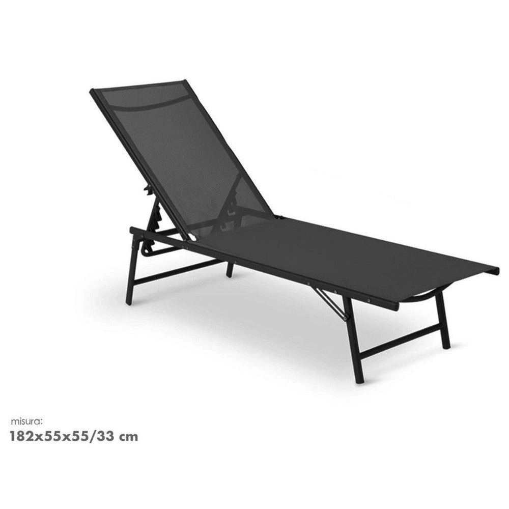 Trade Shop - Lettino Sdraio Mare Prendisole Reclinabile Pieghevole Praiano Piscina Sedia In Textilene - Nero