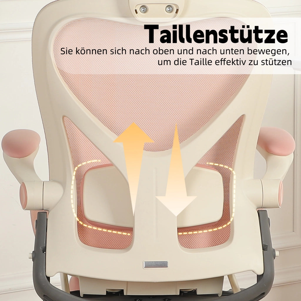 Sedia da ufficio pieghevole ergonomica in rete con poggiatesta 3D e supporto lombare regolabile rosa
