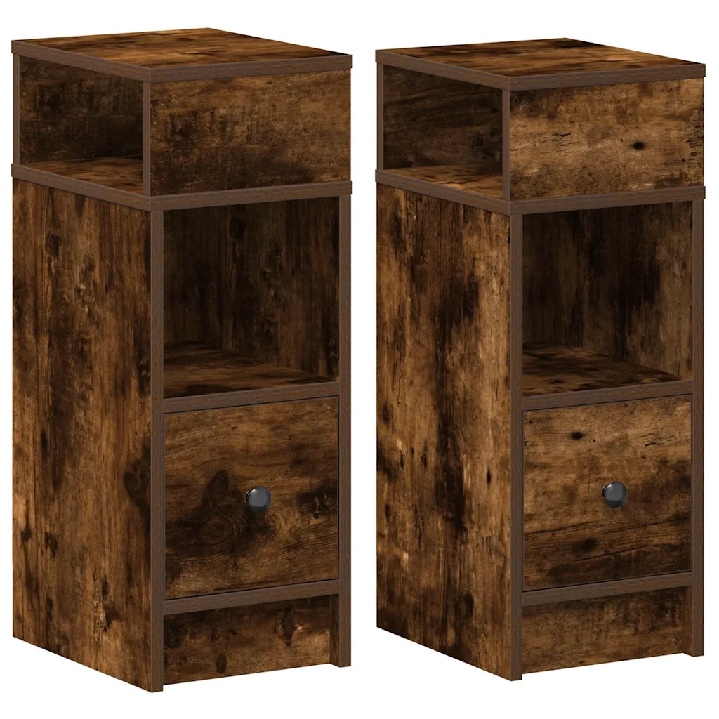 Comodini 2 pz con Cassetto Rovere Fumo 25x31x66 cm 858623