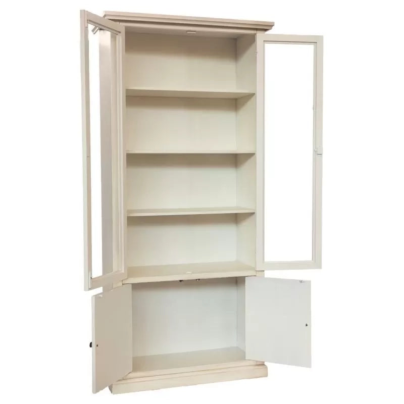 Vetrina 4 ante in legno shabby avorio anticato decorata 90x41x186 - Mobili 2G