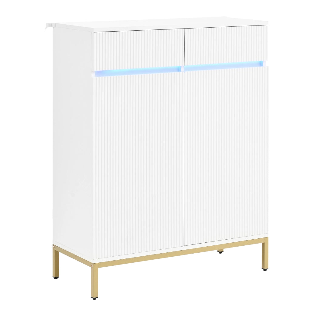Scarpiera bianca con LED; 2 cassetti e 2 ante; ripiani regolabili; 80x35x103 cm