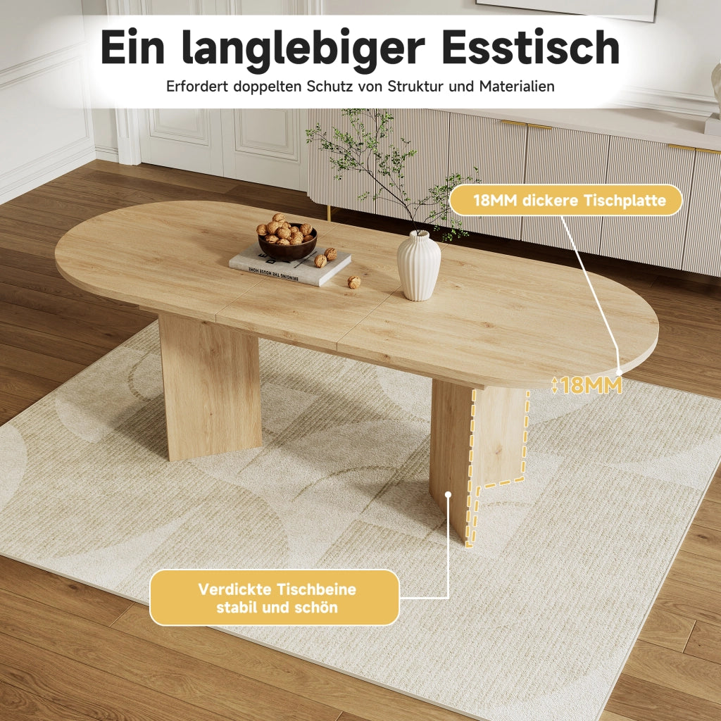 Tavolo da pranzo allungabile con piano da 18 mm, 2 ante pieghevoli e angoli arrotondati, per 4-8 persone, in MDF, rovere