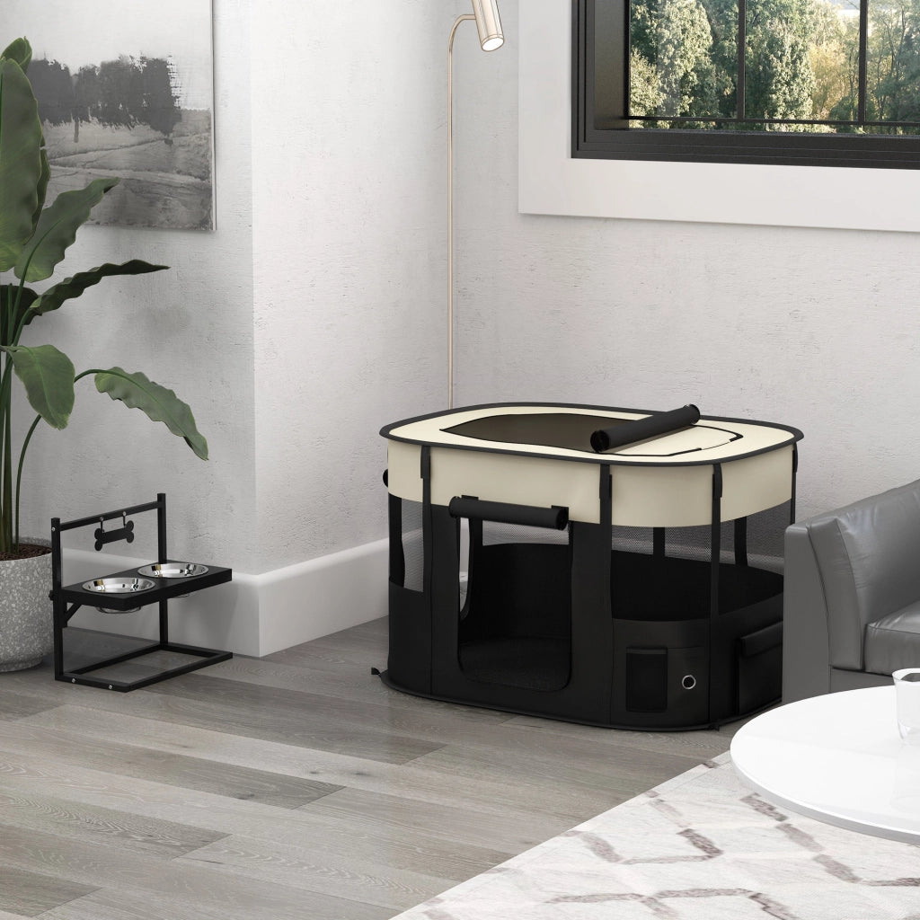 Recinto pieghevole per animali domestici ¨C zephmum ¨C bianco crema e nero 94x74x60 cm