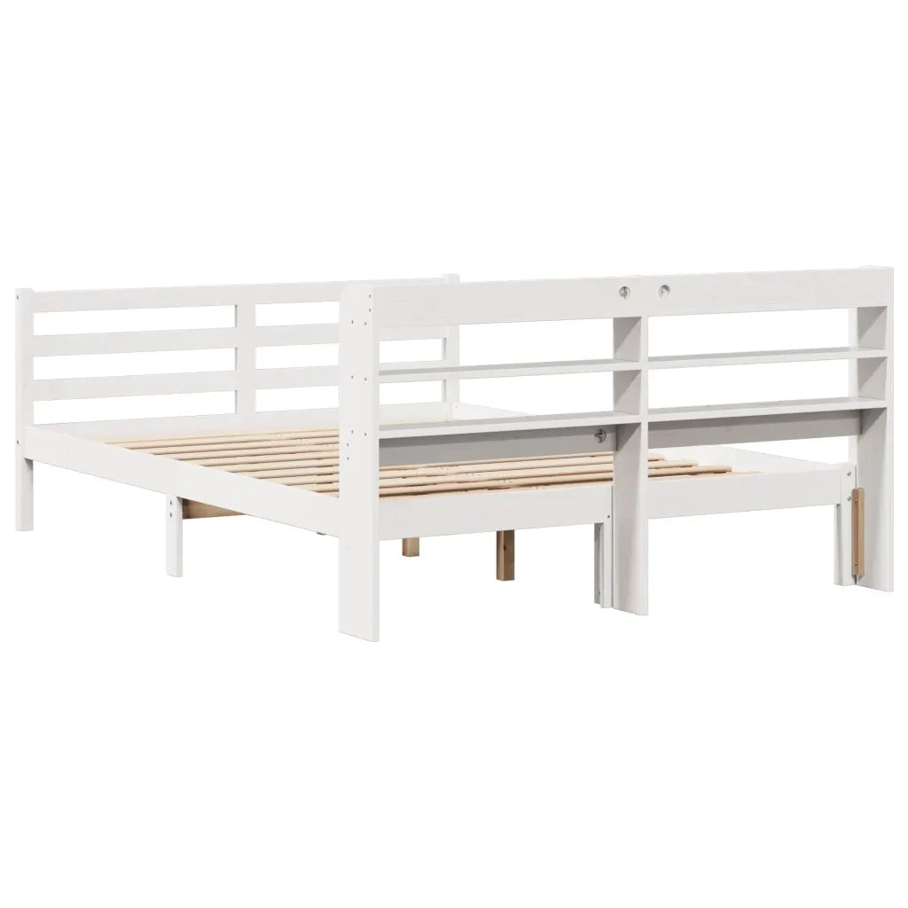 Giroletto con Testiera Bianco 135x190 cm Legno Massello di Pino