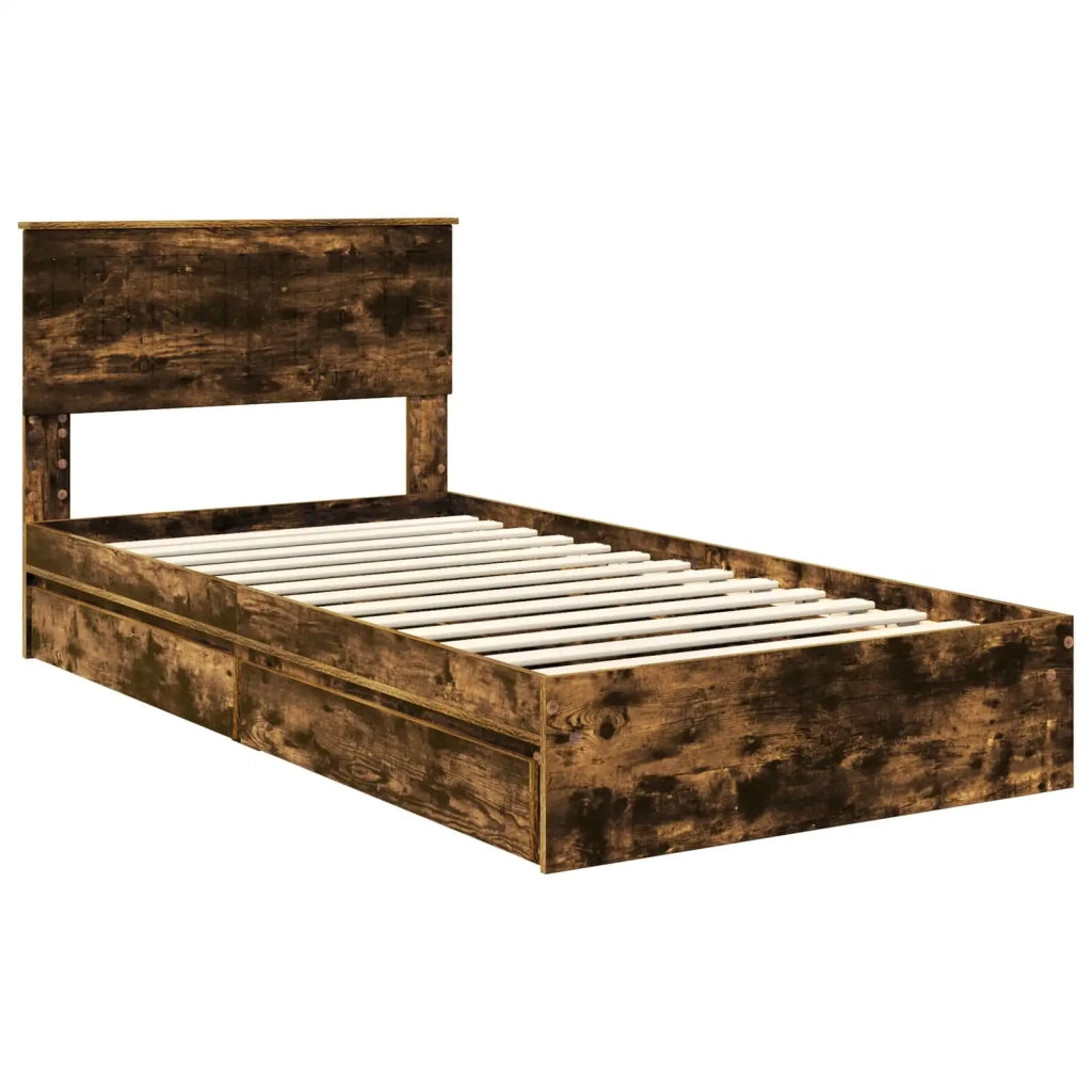 Letto con Contenitore con testiera Rovere fumé 100 x 200 cm