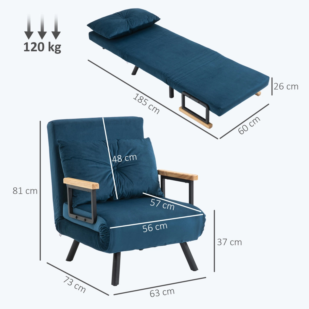 Divano letto 1 posto ¨C zephmum ¨C blu, velluto, legno