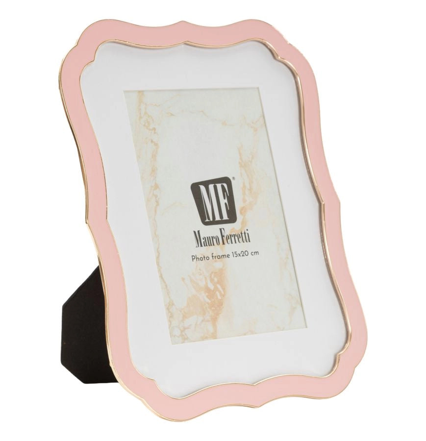 Cornice Margot Rosa 17x1,4x21,9 cm in Zinco e Vetro Rosa e Oro