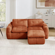 Divano modulare angolare 2 posti con pouf in chenille; senza struttura rigida; arancione