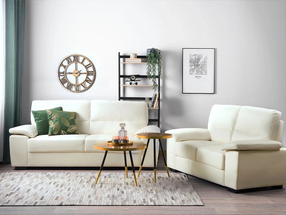 Set divano 3 + 2 posti in ecopelle color bianco sporco da soggiorno stile moderno