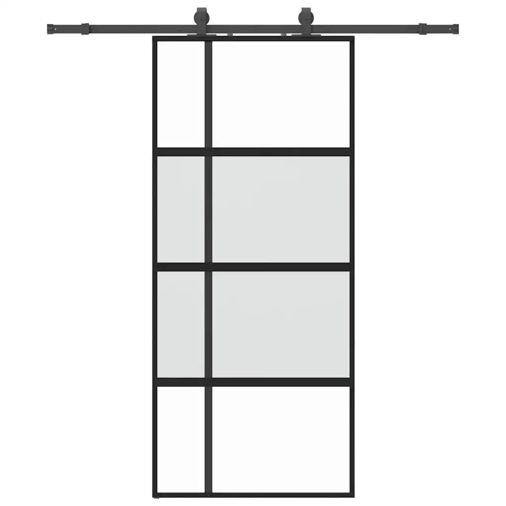 Porta Scorrevole Set Ferramenta Nera 90x205 cm Vetro Temperato