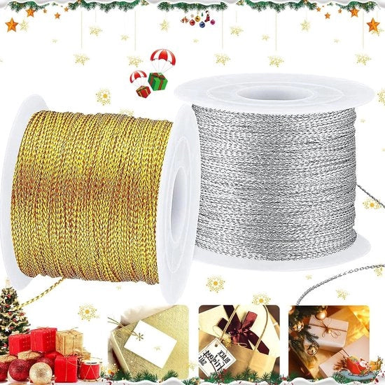 Cordone Metallizzato Elastico - Corda a Tendina in Oro - Corda Metallizzata per Carta da Regalo - Carta da Regalo Appendente Diy Craft - Argento Oro
