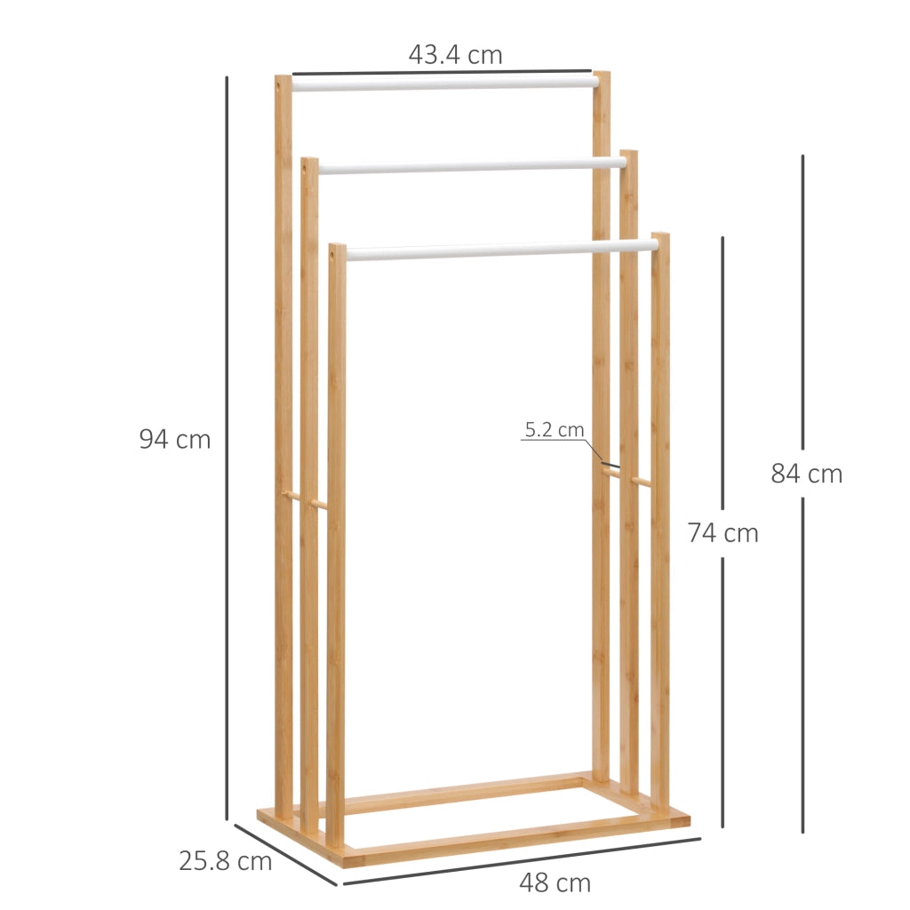 EasyComfort Portasciugamani a 3 Sbarre in Bambù , Design Leggero e Portatile, 48x25.8x94 cm, color Legno