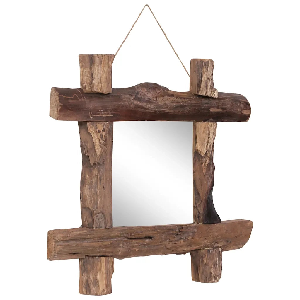 Specchio con Tronchi Naturale 50x50 cm in Teak di Recupero 283933