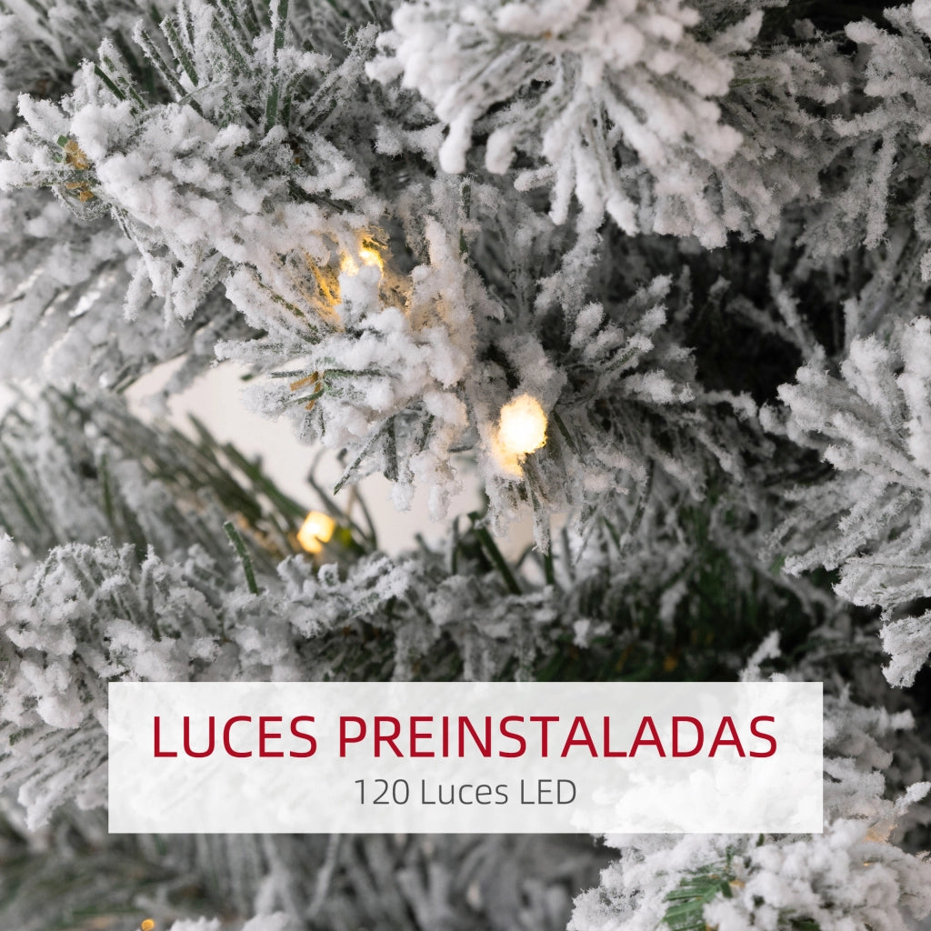 Albero di Natale Artificiale Innevato 150 cm ¨C Xylo ¨C 120 LED 263 Rami Base Metallo Verde Bianco