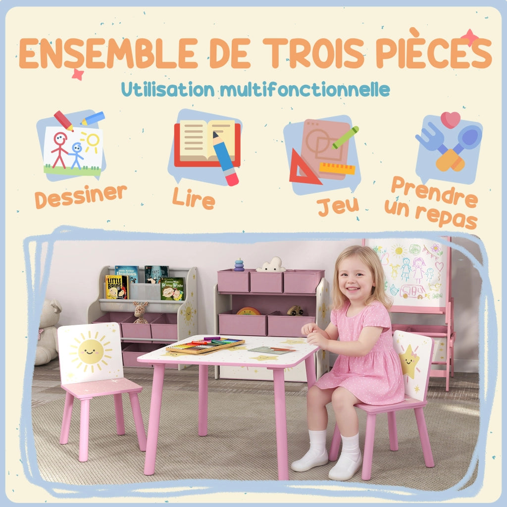 Tavolo bambini con 2 sedie ¨C zephmum ¨C legno rosa 60x60x44 cm