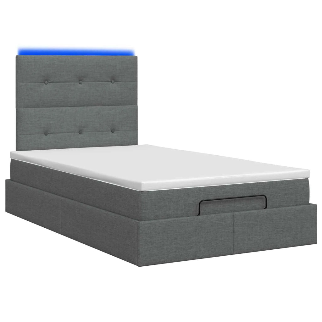 Letto Ottomano con Materasso e LED Grigio Scuro 120 x 200 cm 3458063
