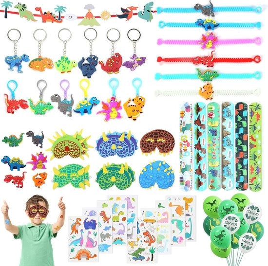 Regalo di festa - Bracciale - Maschera - Etichetta tattoo - Anello - Bandiera decorativa - Materiale per piñata per compleanno dei bambini con tema dinosauro.
