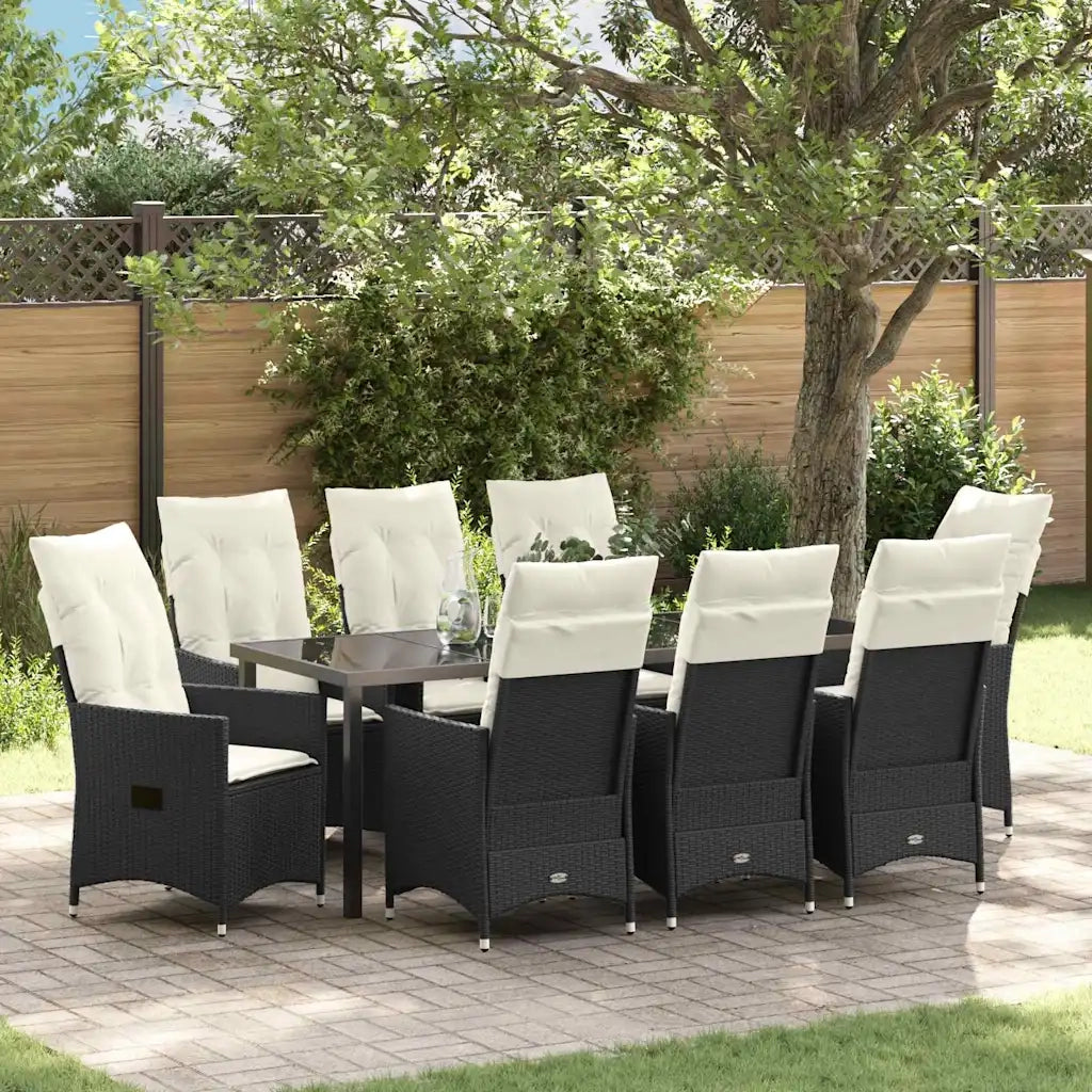 Set da Pranzo per Giardino con cuscino 9 pcs Nero polyrattan 3379540