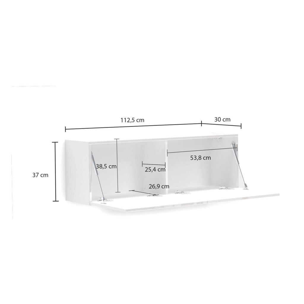 Mobile pensile Ostrense, Armadietto sospeso, Mobiletto a muro, Armadio ausiliario multifunzione, Made in Italy, 113x39h37 cm, Bianco lucido