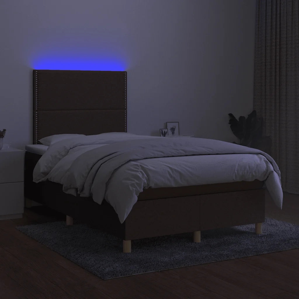 Letto a Molle Materasso e LED MarroneScuro 120x190cm in Tessuto 3270242