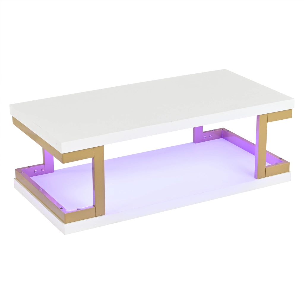Tavolino da caffè con vano aperto e LED; per soggiorno; in MDF e metallo; 100×50×37.5 cm