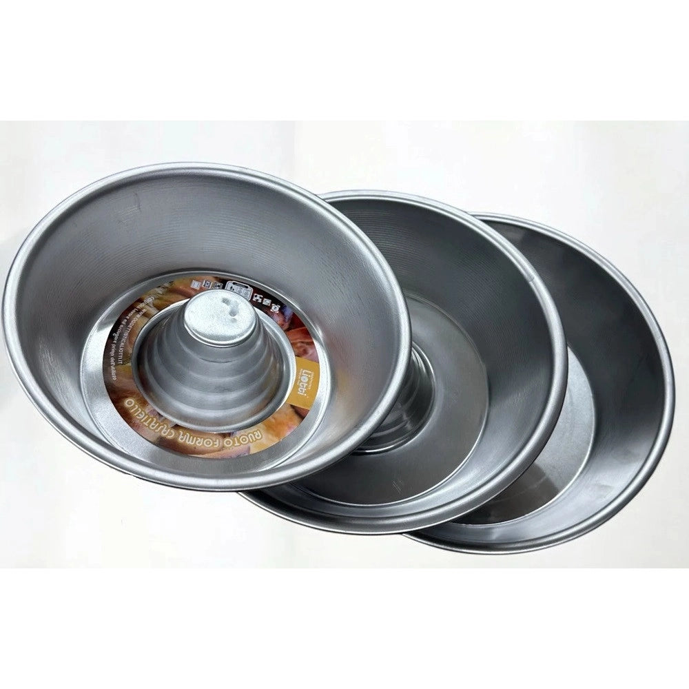 Trade Shop - Tris Ruoti Tortiera Con Buco Per Casatiello Tortani Ciambelle Stampo Alluminio 22-26-30cm -